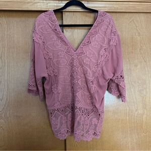 Mind Set by XCVI Mauve Lace Overlay Blouse Cover Up Size Small